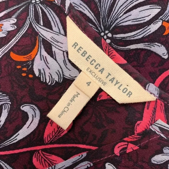 Rebecca Taylor Midi Dress Pure Silk Drawstring Waist Pockets Floral Maroon 4  - Picture 10 of 11